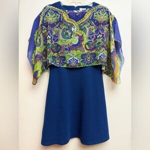 Set -“Merona” Blue Mini Dress & Vintage “Body Central” Multicolor Sheer Crop Top